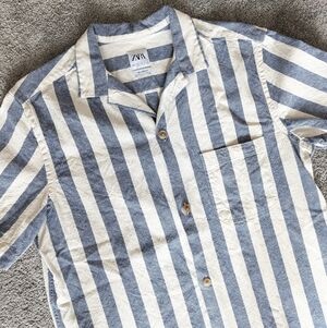 Blue and White Striped Men's Shirt